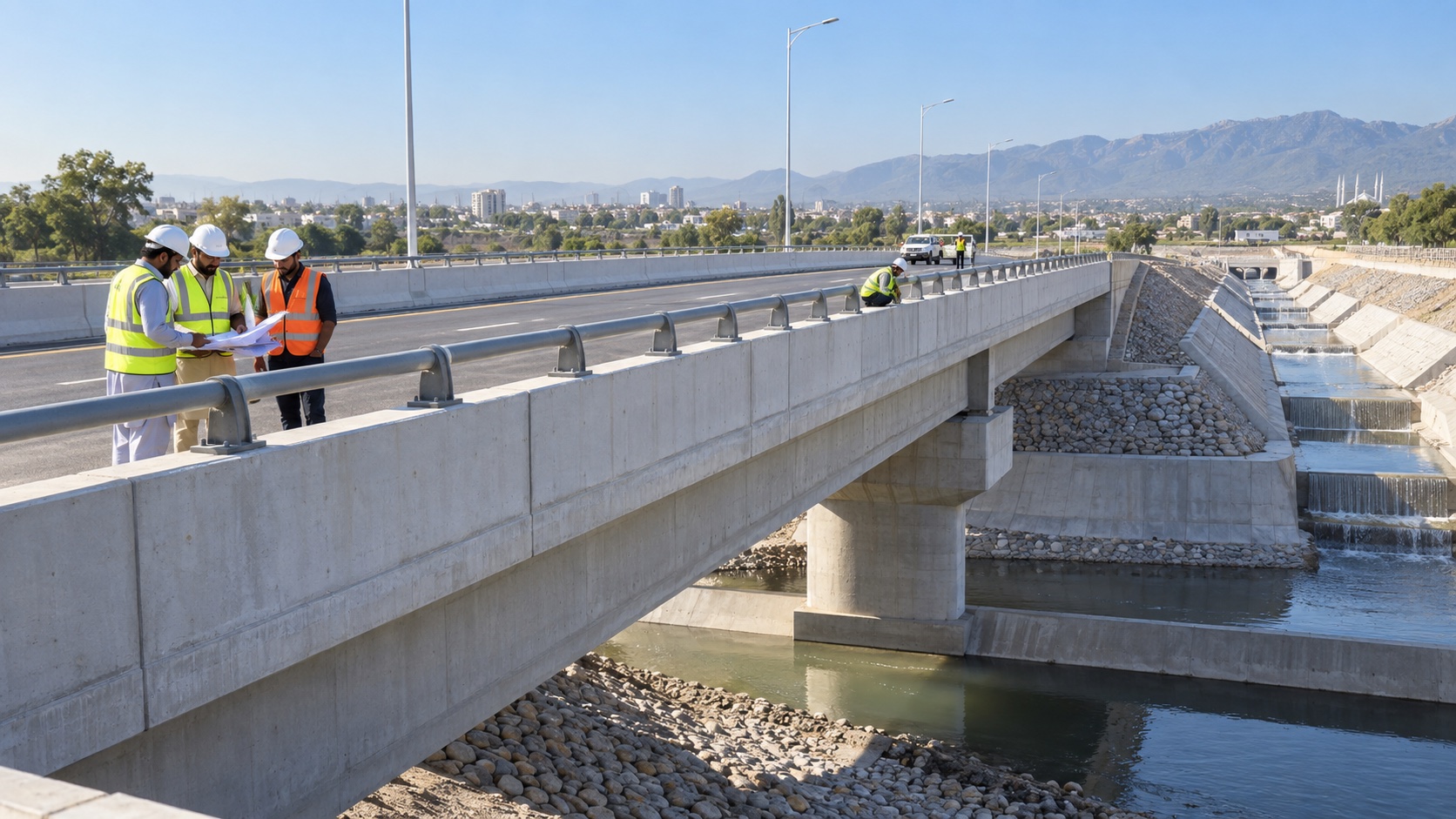 Road and bridge construction scene